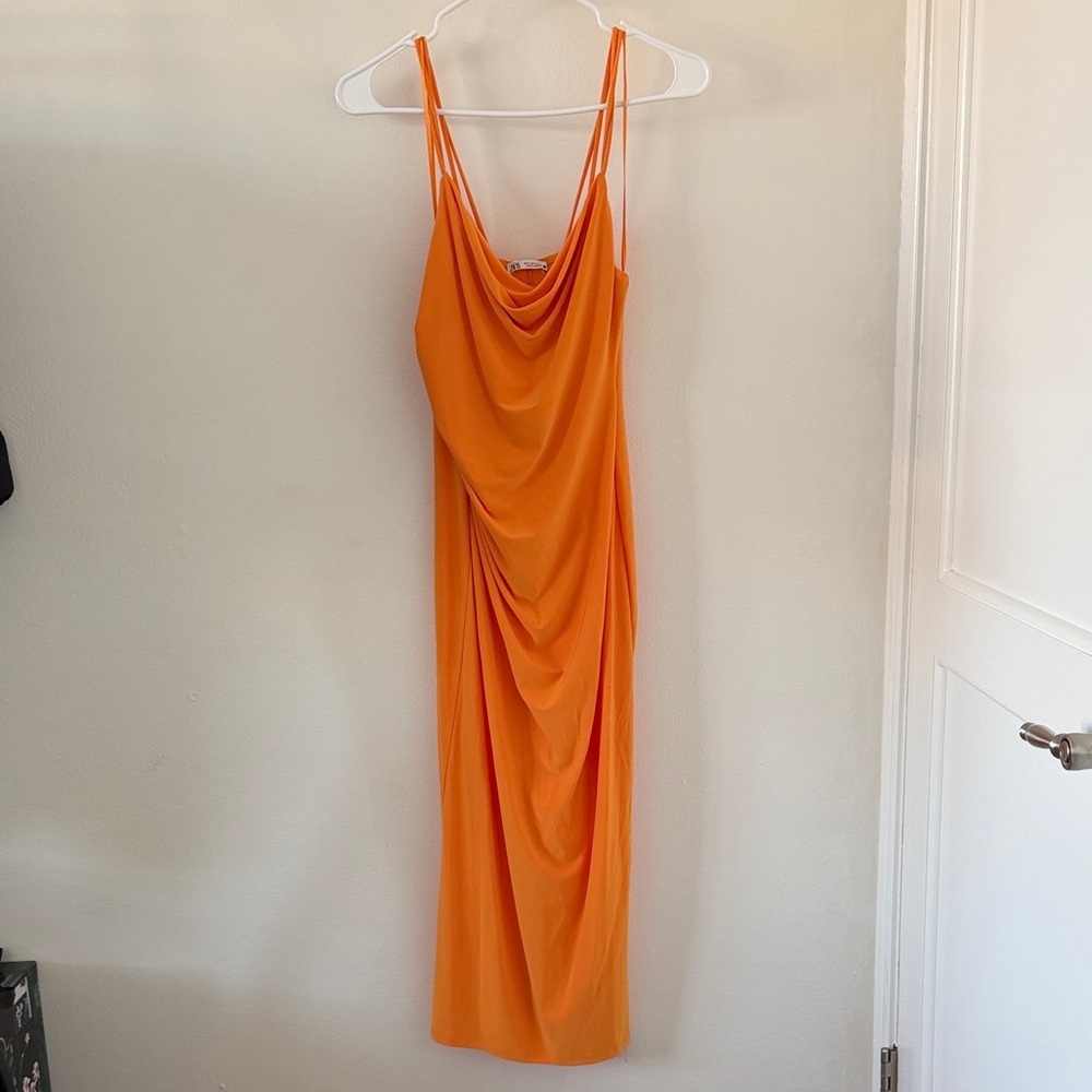 Zara Vibrant Orange Midi Dress